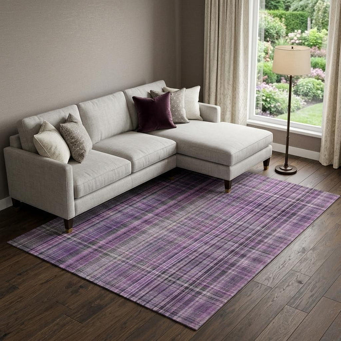 10' X 14' Plaid Washable Area Rug With UV Protection (648292) - Purple / Gray
