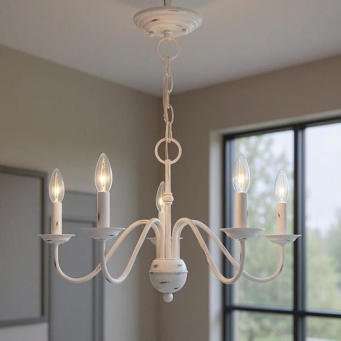 13" Five Light Dimmable Chandelier With Shades - Antiqued White
