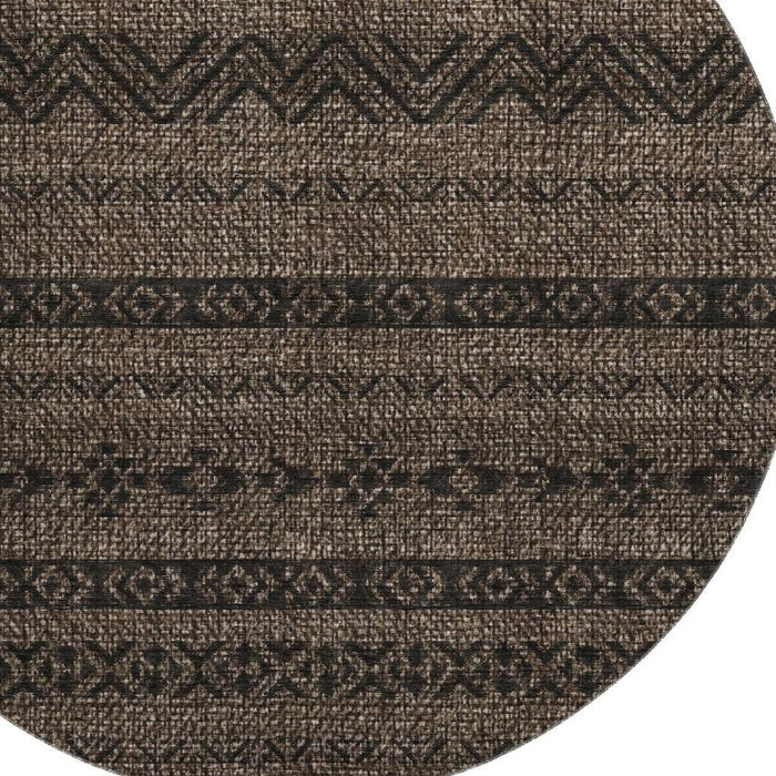 8' Southwestern Washable Round Rug With UV Protection - Chocolate And Gray