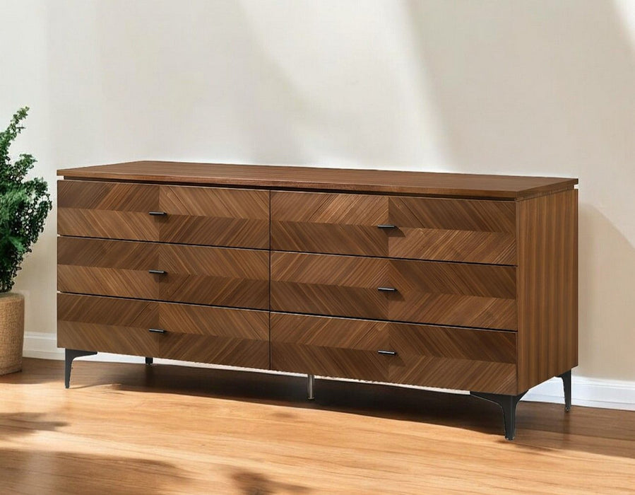 Manufactured Wood Six Drawer Double Dresser 63" - Walnut