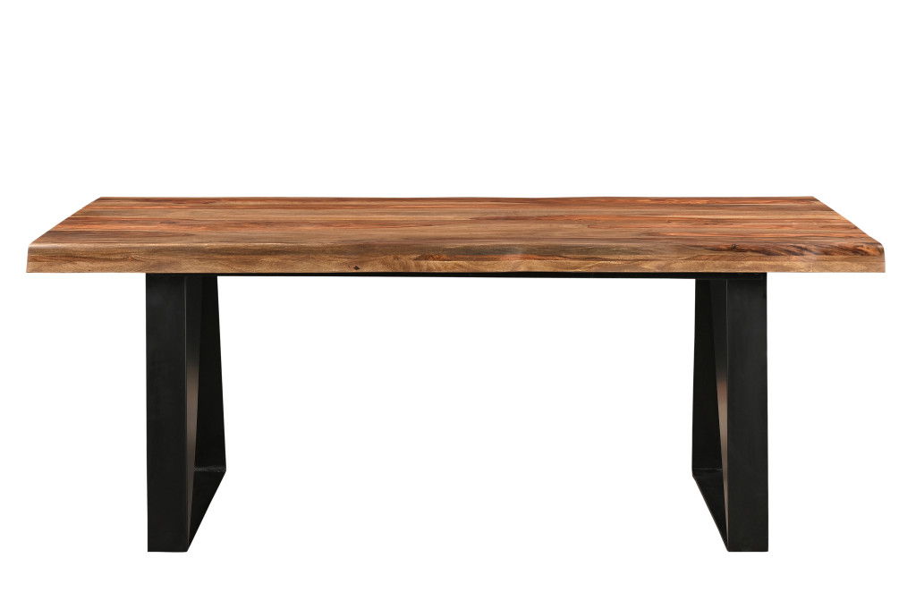 80" Solid Wood And Iron Live Edge Dining Table - Brown