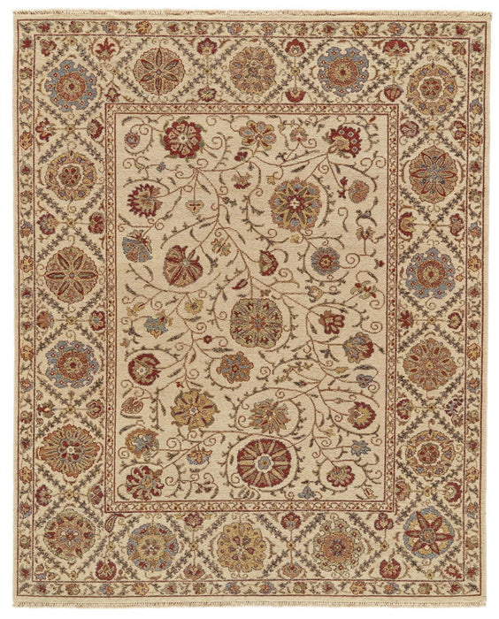 9' X 13' Wool Oriental Hand Knotted Area Rug (744099) - Tan / Gold / Red