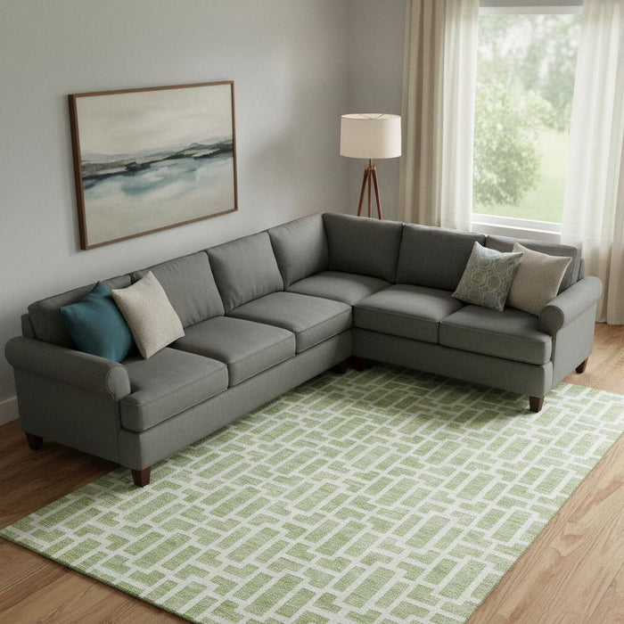10' X 14' Geometric Washable Area Rug With UV Protection (672803) - Artichoke Green / Ivory