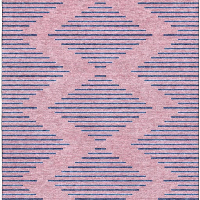 10' X 14' Geometric Washable Area Rug With UV Protection (679846) - Pink / Navy Blue