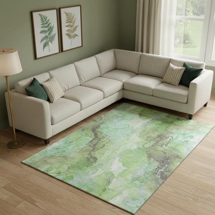 10' X 14' Abstract Washable Area Rug With UV Protection (701311) - Green / Charcoal