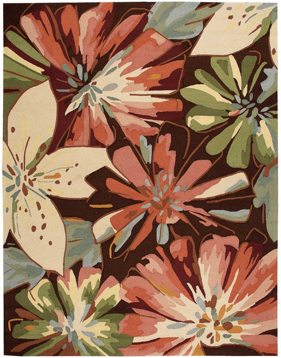 8' X 11' Boical Leaves Hand Carved Handmade Area Rug - Tan And Dark