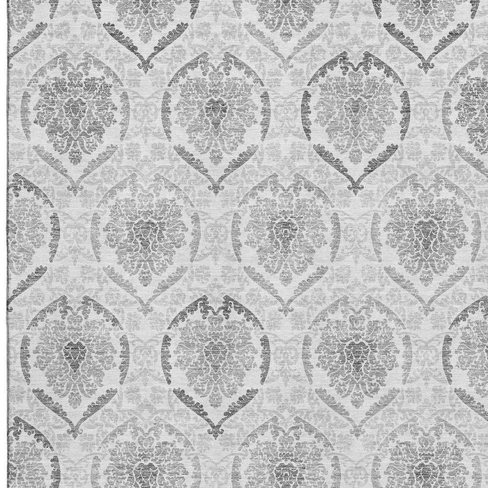 8' X 10' Medallion Washable Area Rug With UV Protection - Silver And Gray