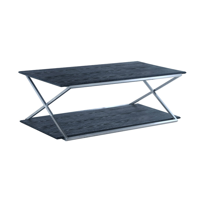 Stainless Steel Coffee Table With Shelf - Black And Silver