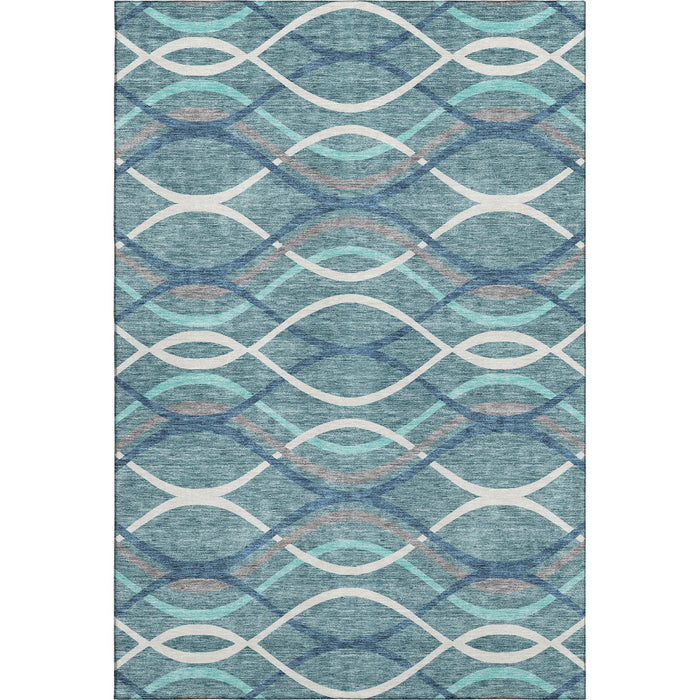 9' X 12' Transitional Abstract Washable Area Rug With UV Protection - Teal