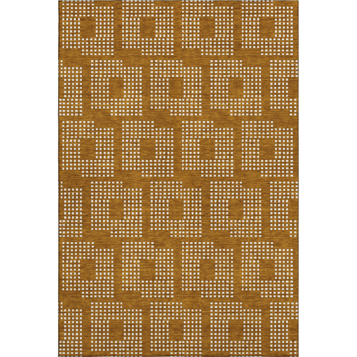 10' X 14' Geometric Washable Area Rug With UV Protection (670760) - Terra Cotta / Ivory