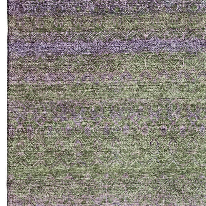 10' X 14' Striped Washable Area Rug With UV Protection (718061) - Olive Green / Purple