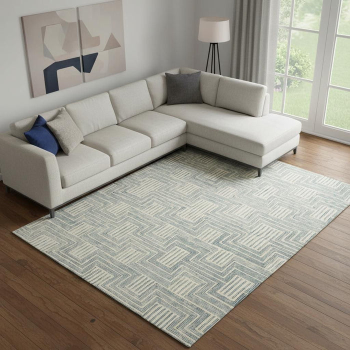 8' X 11' Wool Geometric Area Rug (553522) - Beige / Blue