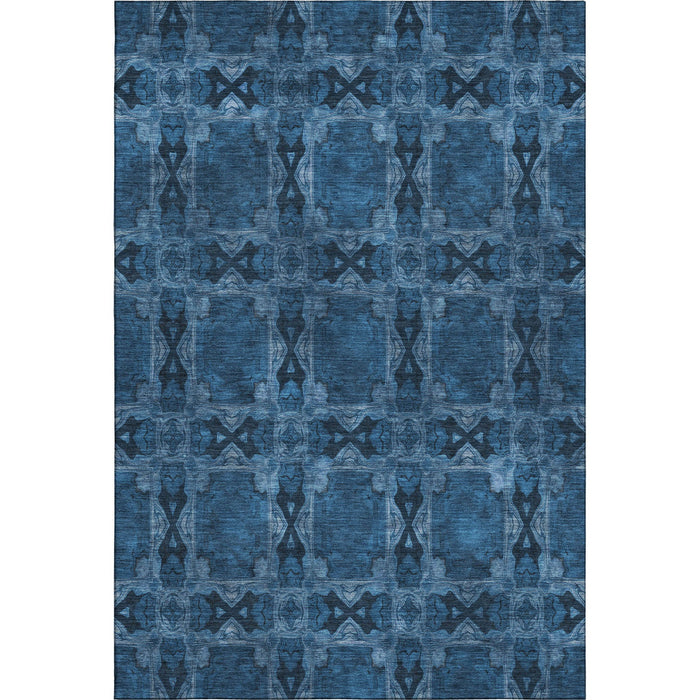 10' X 14' Floral Medallion Washable Area Rug With UV Protection (649504) - Navy Blue / Gray