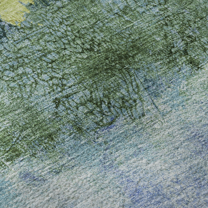 10' X 14' Abstract Washable Area Rug With UV Protection (698047) - Blue / Gold / Ivory