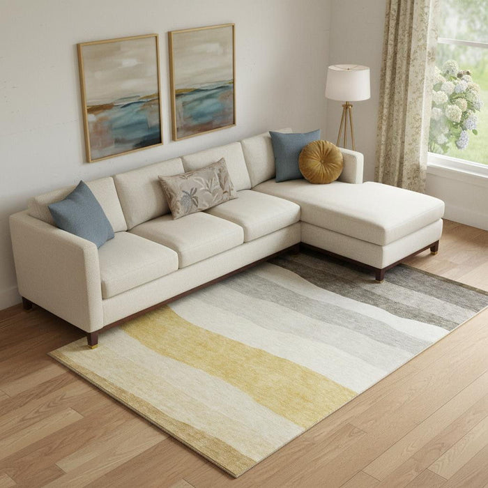 10' X 14' Striped Washable Area Rug With UV Protection (714895) - Pewter / Ivory