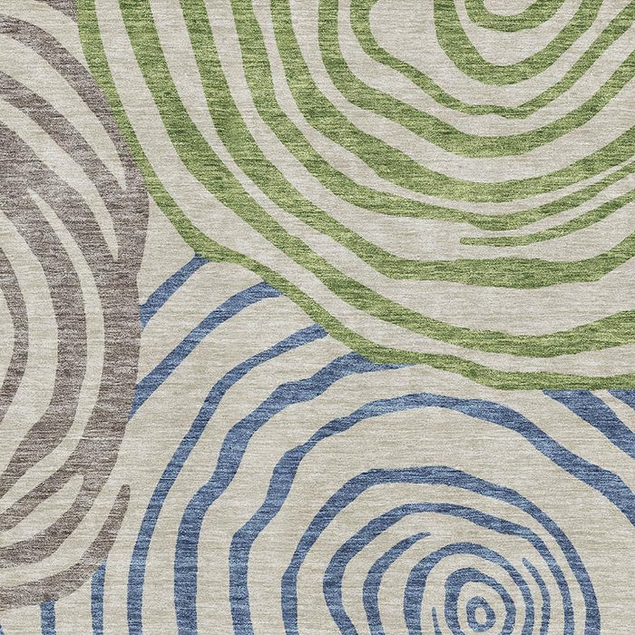 10' X 14' Abstract Washable Area Rug With UV Protection - Beige And Blue