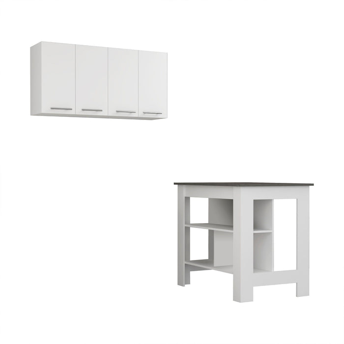 41" Wood Kitchen Island Set With Storage - Black / White