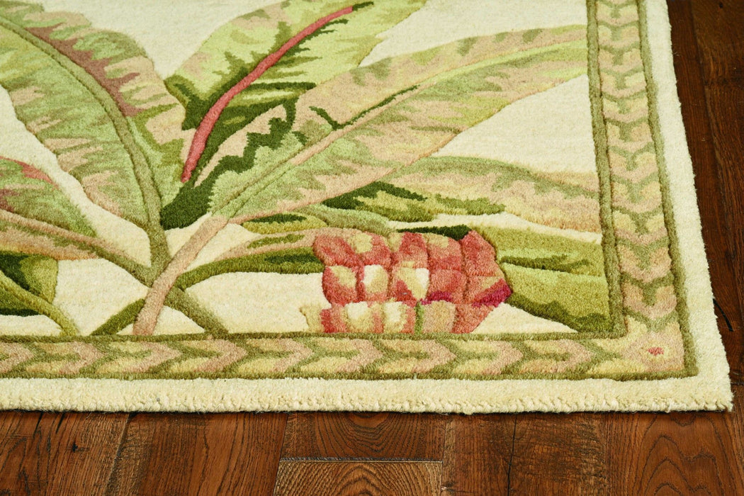 8' x 11' Wool With Laurel Border Palm Tree Area Rug - Ivory