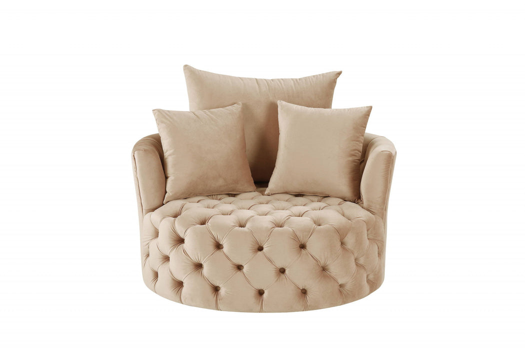 Velvet Solid Color Swivelbarrel Chair - Beige