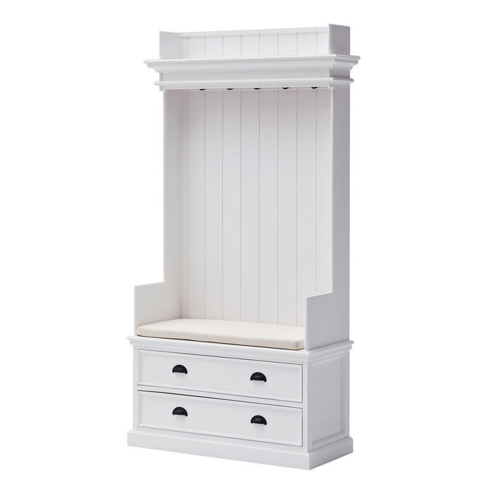 Classic Entryway Coat Rack And Bench With Drawers - White