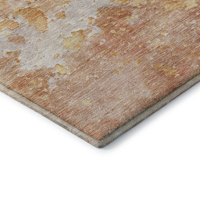 10' X 14' Abstract Washable Area Rug With UV Protection (692208) - Salmon / Ivory / Gold