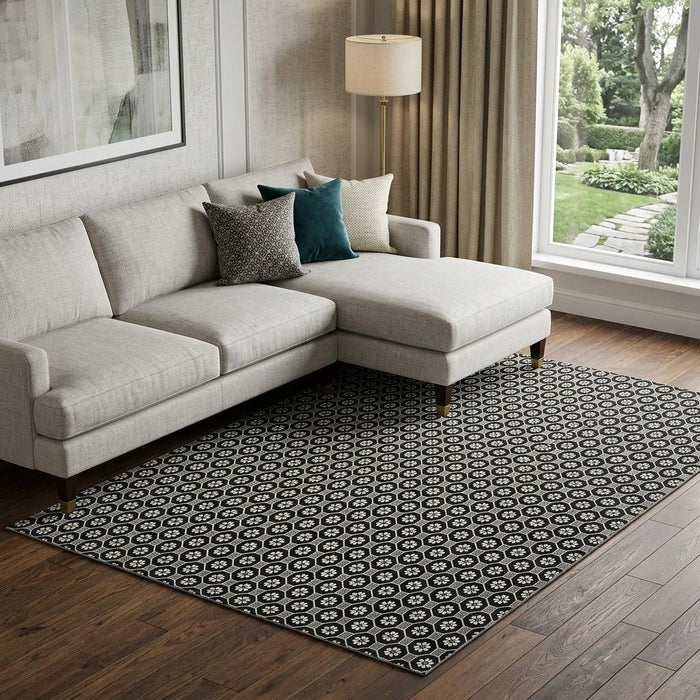 10' X 14' Geometric Washable Area Rug With UV Protection (693636) - Black / Gray / Silver