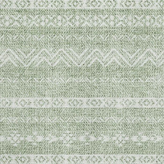 10' X 14' Southwestern Washable Area Rug With UV Protection - Artichoke Green And Ivory