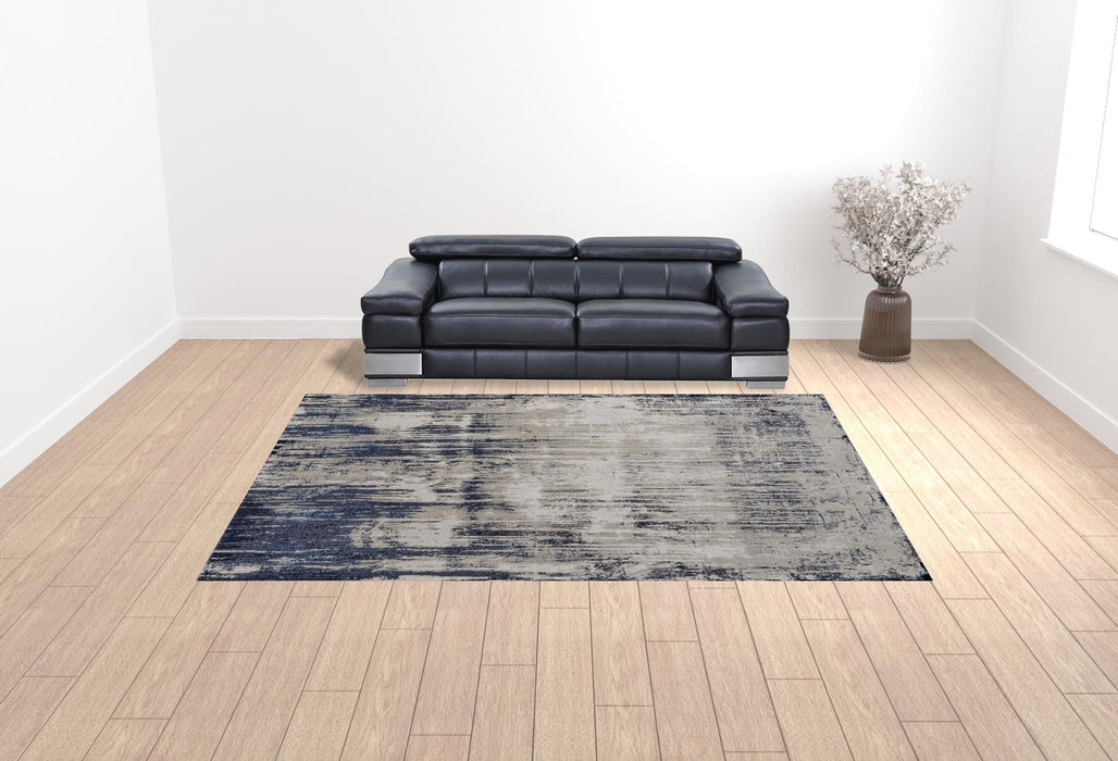 10' x 13' Abstract Power Loom Distressed Area Rug - Tan Blue And Ivory