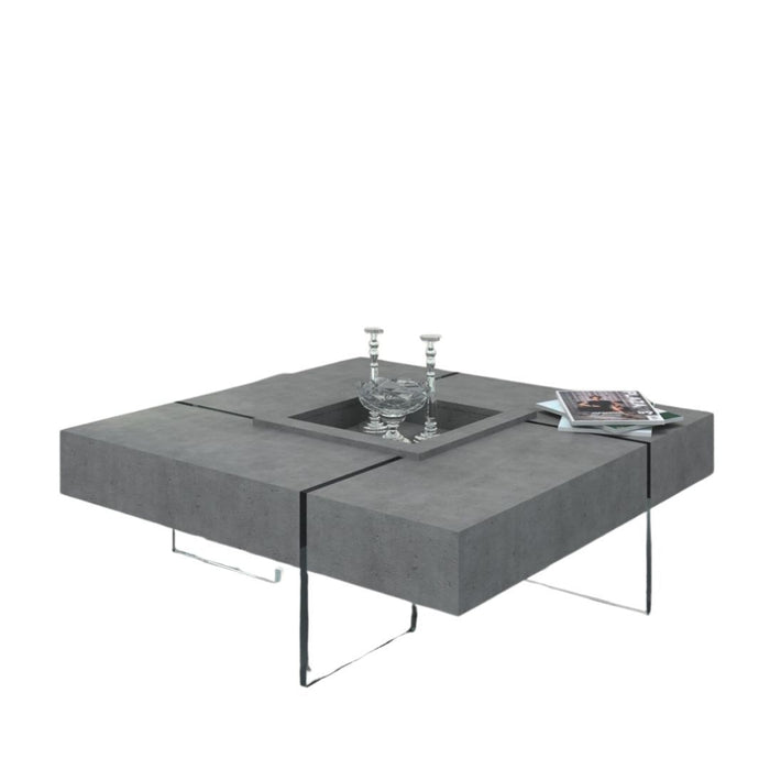 Concrete And Glass Square Coffee Table - Gray And Clear