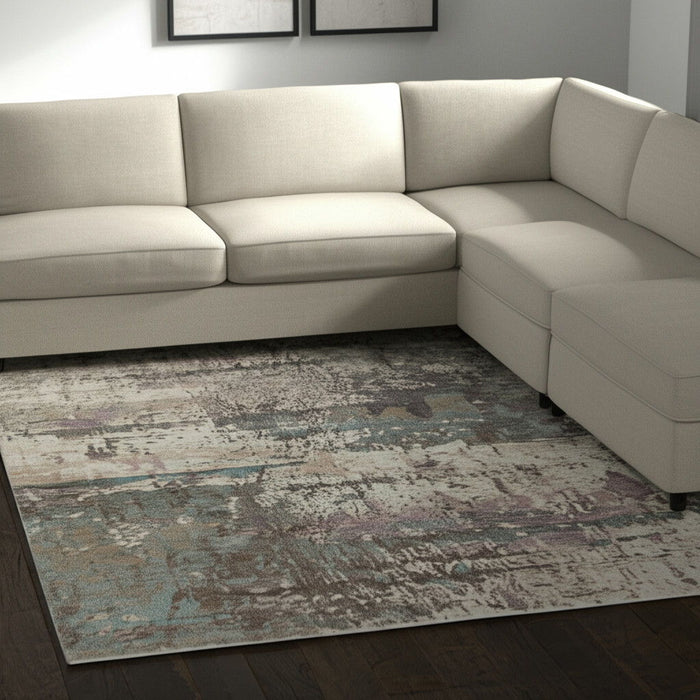 9' X 12' Industrial Abstract Distressed Area Rug - Blue