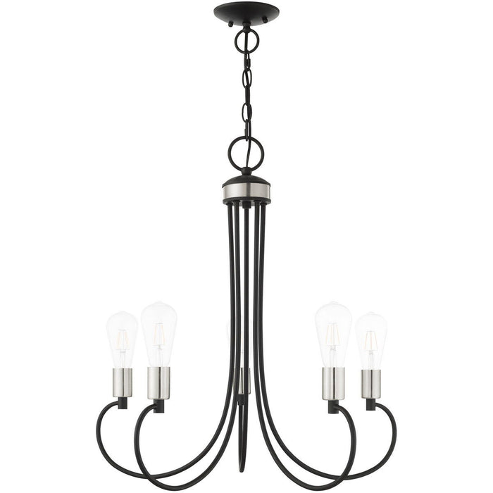 26" Five Light Dimmable Chandelier With Shades - Black