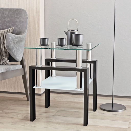 Giga modern tempered glass end table with square shape, ideal for living room decor and functional side table use