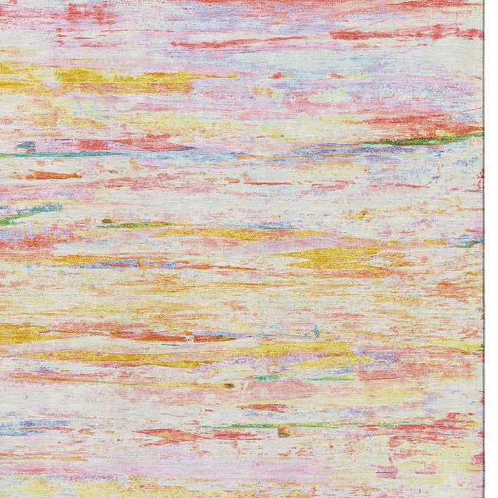 10' X 14' Abstract Washable Area Rug With UV Protection (710136) - Coral / Yellow / Ivory