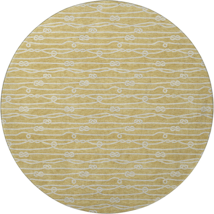 8' Nautical Washable Round Rug With UV Protection - Gold And Ivory