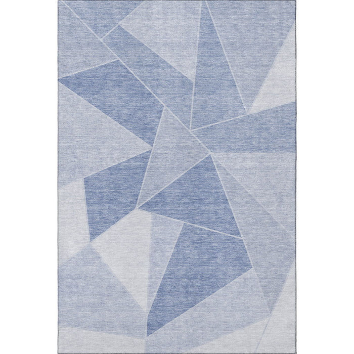 9' X 12' Geometric Washable Area Rug With UV Protection (653331) - Sky Blue / Ivory