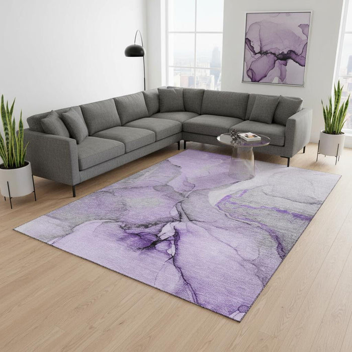 9' X 12' Abstract Washable Area Rug With UV Protection (646839) - Purple / Gray / Ivory