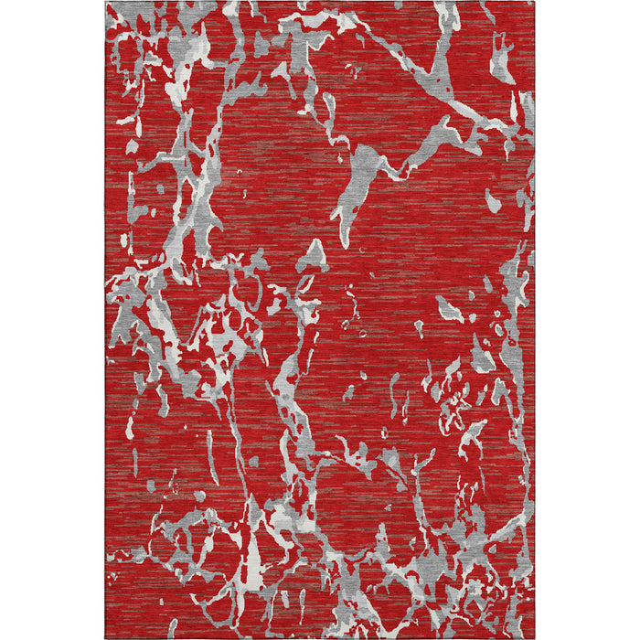 10' X 14' Striped Washable Area Rug With UV Protection (682073) - Red / Gray / Ivory