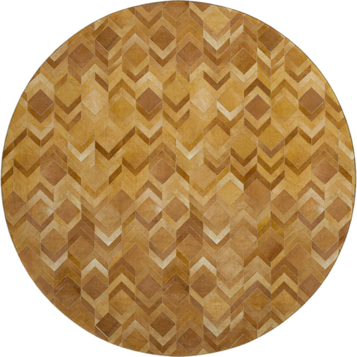 8' Geometric Washable Round Rug With UV Protection (644691) - Brown / Ivory / Beige