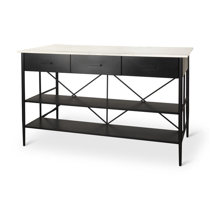 Marble Kitchen Island With Storage - White / Black