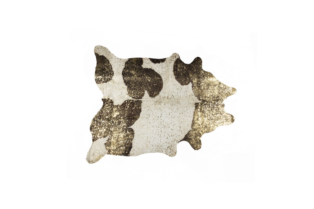 5' x 7' Cowhide Hand Knotted Area Rug - Ivory Brown And Gold