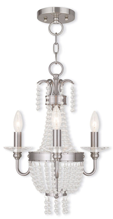 19" Three Light Metal Dimmable Chandelier With Shades - Nickel / Clear
