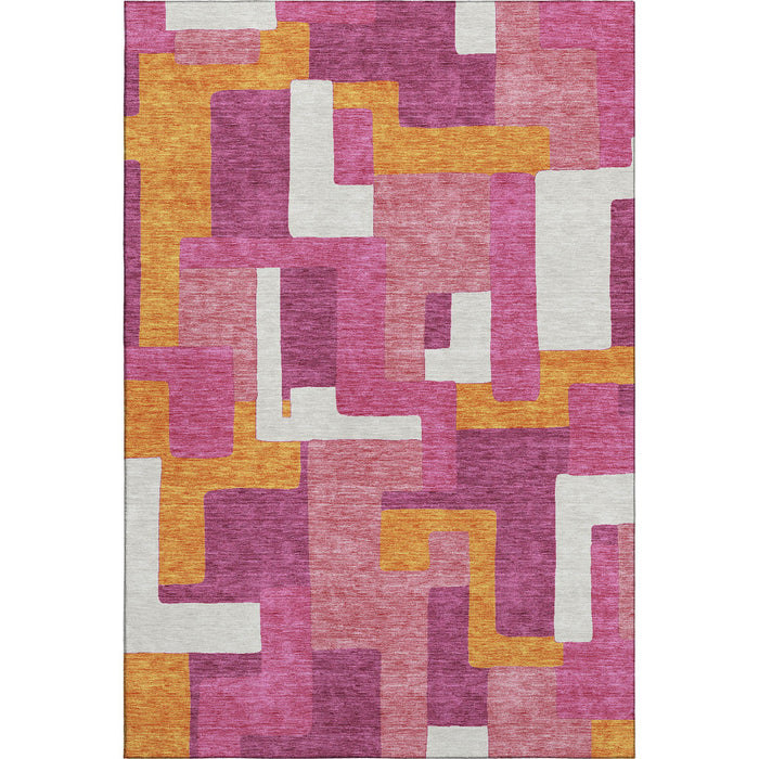 10' X 14' Geometric Washable Area Rug With UV Protection (675726) - Pink / Ivory / Orange