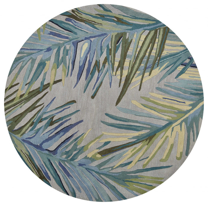 7' Round Wool Area Rug - Gray Or Blue