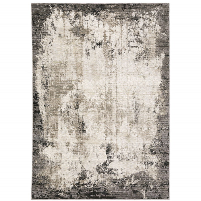 8' x 11' Abstract Power Loom Stain Resistant Area Rug - Gray Ivory Charcoal Tan Black And Beige
