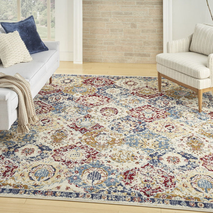 9' X 12' Transitional Floral Distressed Non Skid Area Rug - Ivory