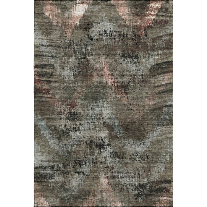 10' X 14' Abstract Washable Area Rug With UV Protection - Brown And Gray