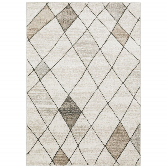 8' x 11' Geometric Power Loom Stain Resistant Area Rug - Beige Gray Tan And Brown