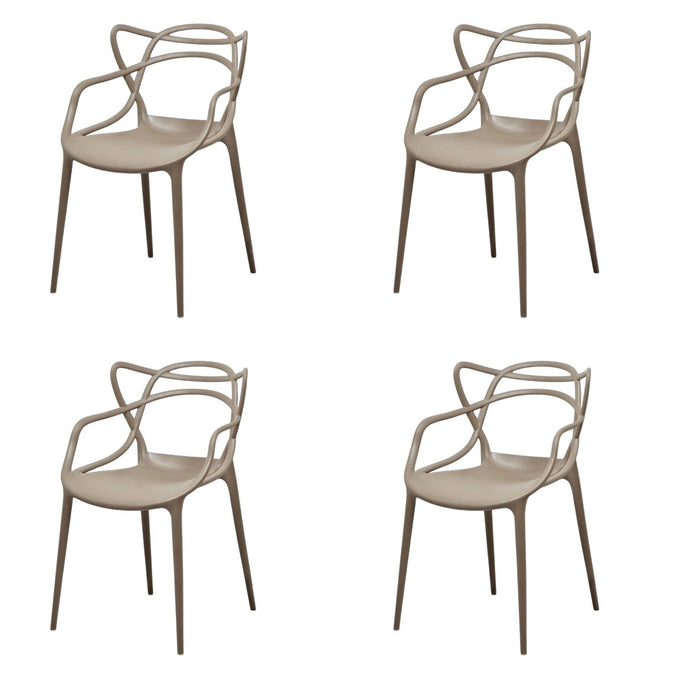 Heavy Duty Plastic Open Back Dining Arm Chairs (Set of 4) - Gray
