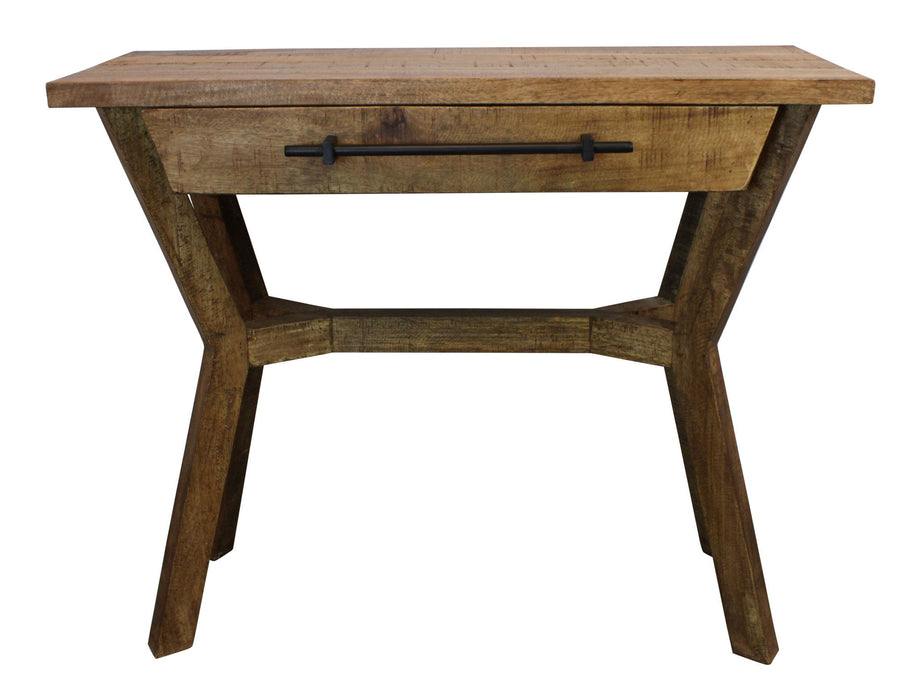 Solid Wood Distressed A Frame Console Table And Drawers - Natural
