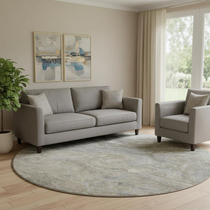 8' Abstract Washable Round Rug With UV Protection (650857) - Taupe / Gray / Ivory